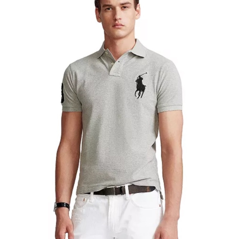 NWT Polo Ralph Lauren Men’s Big Pony Custom Slim Fit Mesh Polo - Grey Heather
